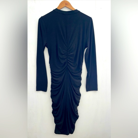 Black Snap Button Ruched Dress - Picture 4 of 5